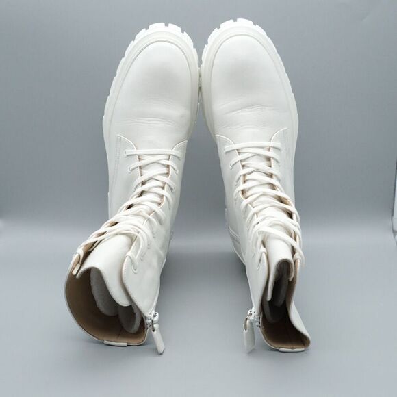 Stuart Weitzman Bedford Sleek Lace Up Zip Up Boots Leather White Women's Size 10 - Picture 6 of 12